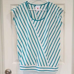 Maternity t-shirt, turquoise and cream stripe, S
